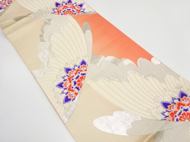JAPANESE KIMONO / ANTIQUE FUKURO OBI / SILK / WOVEN FLOWER